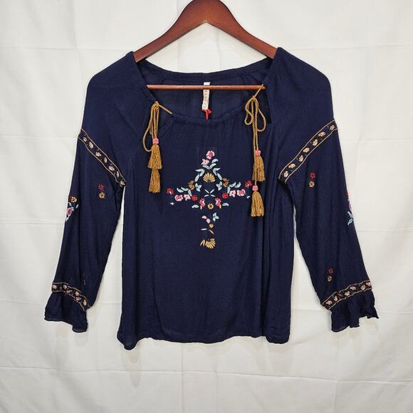 Raga [Sample] Sheer Blouse Off Shoulder Peasant Top Blue Size XS/Small - Picture 1 of 7